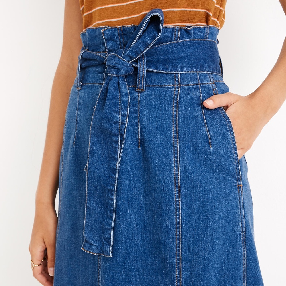 Madewell Stretch Denim Paperbag Midi Skirt - NWT - Picture 2 of 4